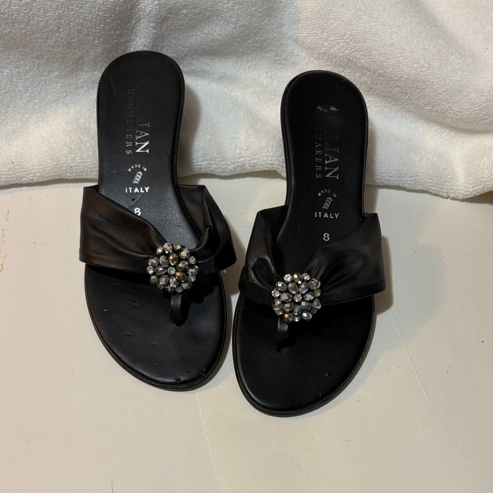 Black Sandals with Crystal Embellishment